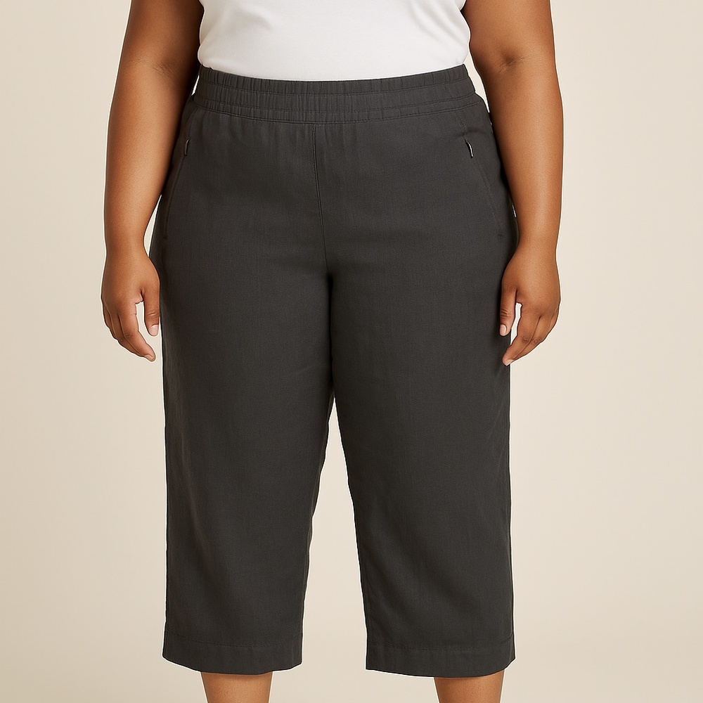 Athleta Plus‑Size Dark Charcoal Linen Pull‑On Wide‑Leg Pants - Size 18 - Picture 2 of 5